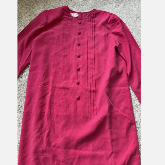 Vintage Talbots | Medium | 80s Hot Pink 100% Silk Tunic Midi Dress | Long Sleeve - Picture 4 of 9